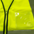 Yellow safety vest with PVC card pocket zipper closure